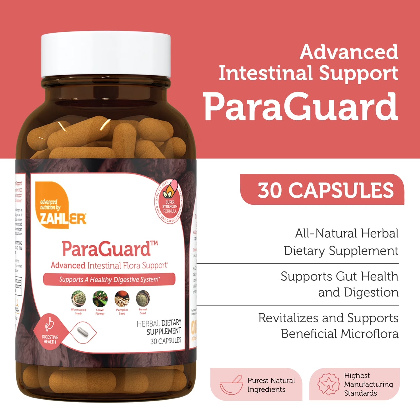 Paraguard Capsules, 30 Count, Gut Health Supplement & Digestive Support with Wormwood, Garlic, Pumpkin Seed, Clove