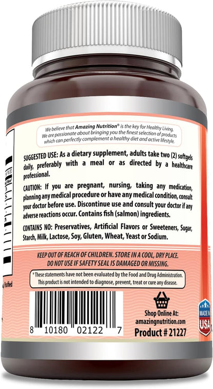 Amazing Omega Wild Alaskan Salmon Oil Supplement | 2000 Mg per Serving | 180 Softgels | Non-Gmo | Gluten-Free | Made in USA