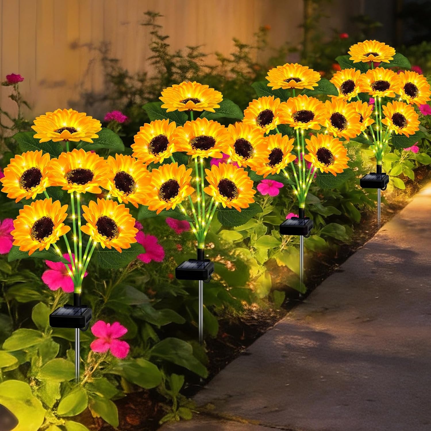 Solar Sunflower Lights Outdoor 4 Pack with 24 Sunflower Outdoor Lights Waterproof,Solar Flowers for Patio Landscape Flower Pathway,Birthday Gifts for Mom Grandma