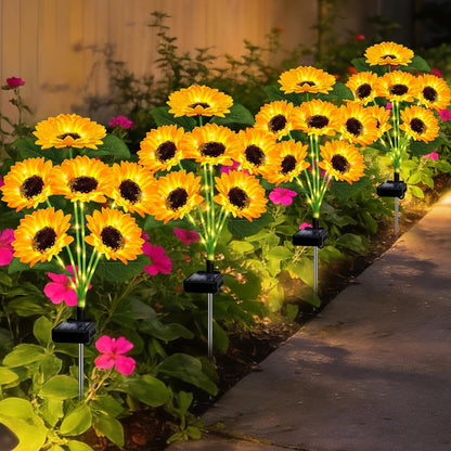 Solar Sunflower Lights Outdoor 4 Pack with 24 Sunflower Outdoor Lights Waterproof,Solar Flowers for Patio Landscape Flower Pathway,Birthday Gifts for Mom Grandma