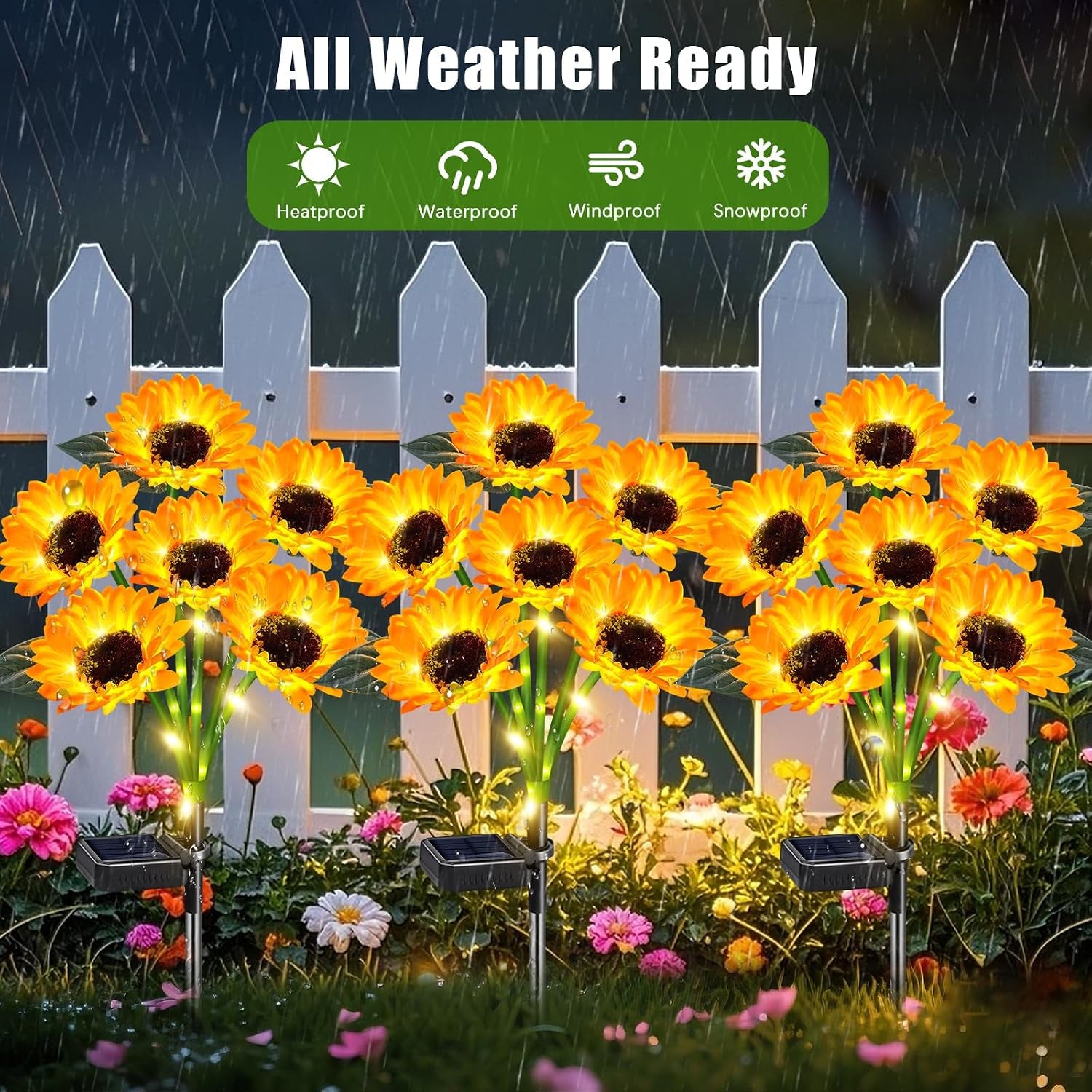 Solar Sunflower Lights Outdoor 4 Pack with 24 Sunflower Outdoor Lights Waterproof,Solar Flowers for Patio Landscape Flower Pathway,Birthday Gifts for Mom Grandma