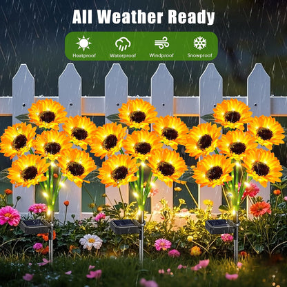 Solar Sunflower Lights Outdoor 4 Pack with 24 Sunflower Outdoor Lights Waterproof,Solar Flowers for Patio Landscape Flower Pathway,Birthday Gifts for Mom Grandma
