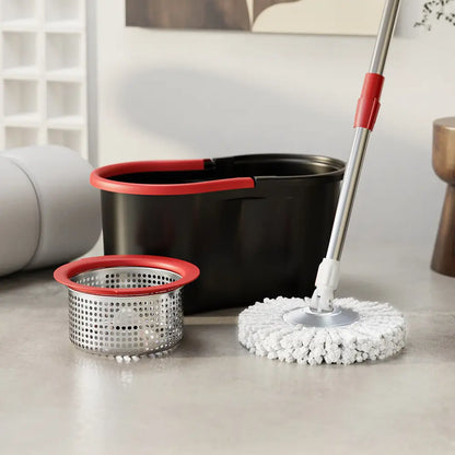 Spin Mop and Bucket Set with Wringer, 360° Rotating Mop Bucket System, Includes 3 Microfiber Mop Refill Heads and a 61-Inch Adjustable Stainless Steel Handle, Ideal for Bathroom Use, Efficient Floor Cleaning, Home Cleaning