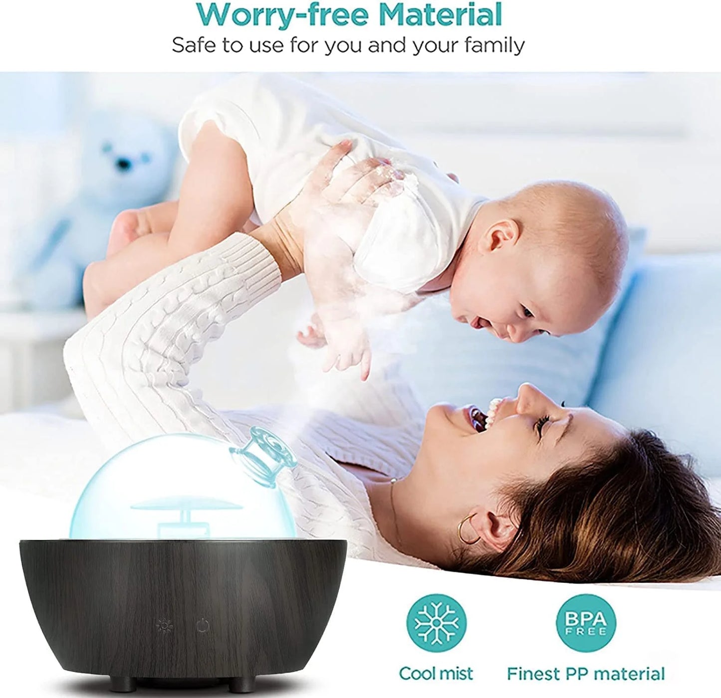 280Ml Glass Essential Oil Diffuser Aromatherapy Diffusers Ultrasonic Cool Mist Humidifier with 2 Mist Modes & 7 Color LED Lights and Waterless Auto Shut-Off for Home Office Spa Bedroom,Dark Wood Grain