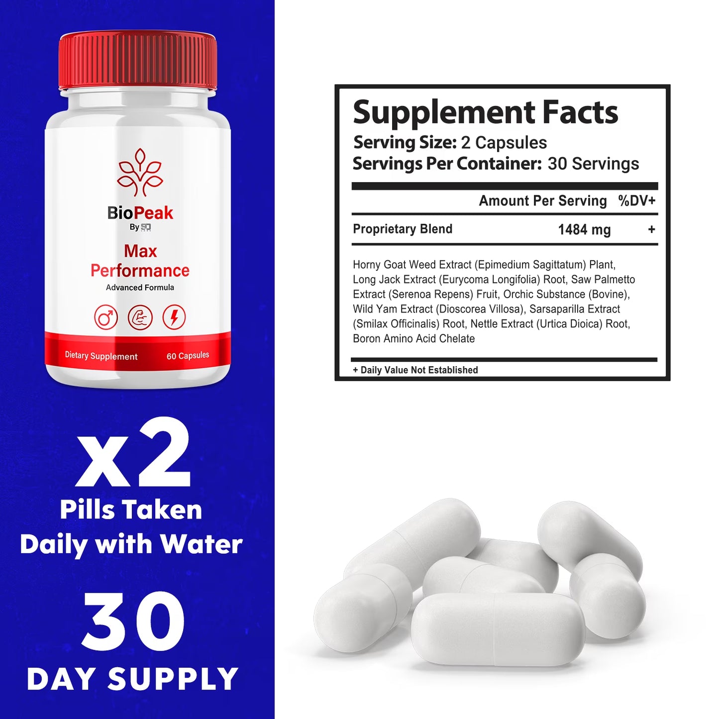 Biopeak for Men Advanced Formula Male Wellness Supplement Pills Bio Peak 60 Capsules