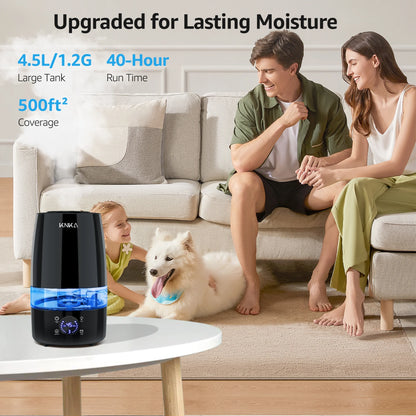 4.5L Humidifier for Room - Quiet, Auto Humidity Control, Essential Oil Diffuser, 40H Runtime, Top Fill, Easy Clean, Anti-Leak