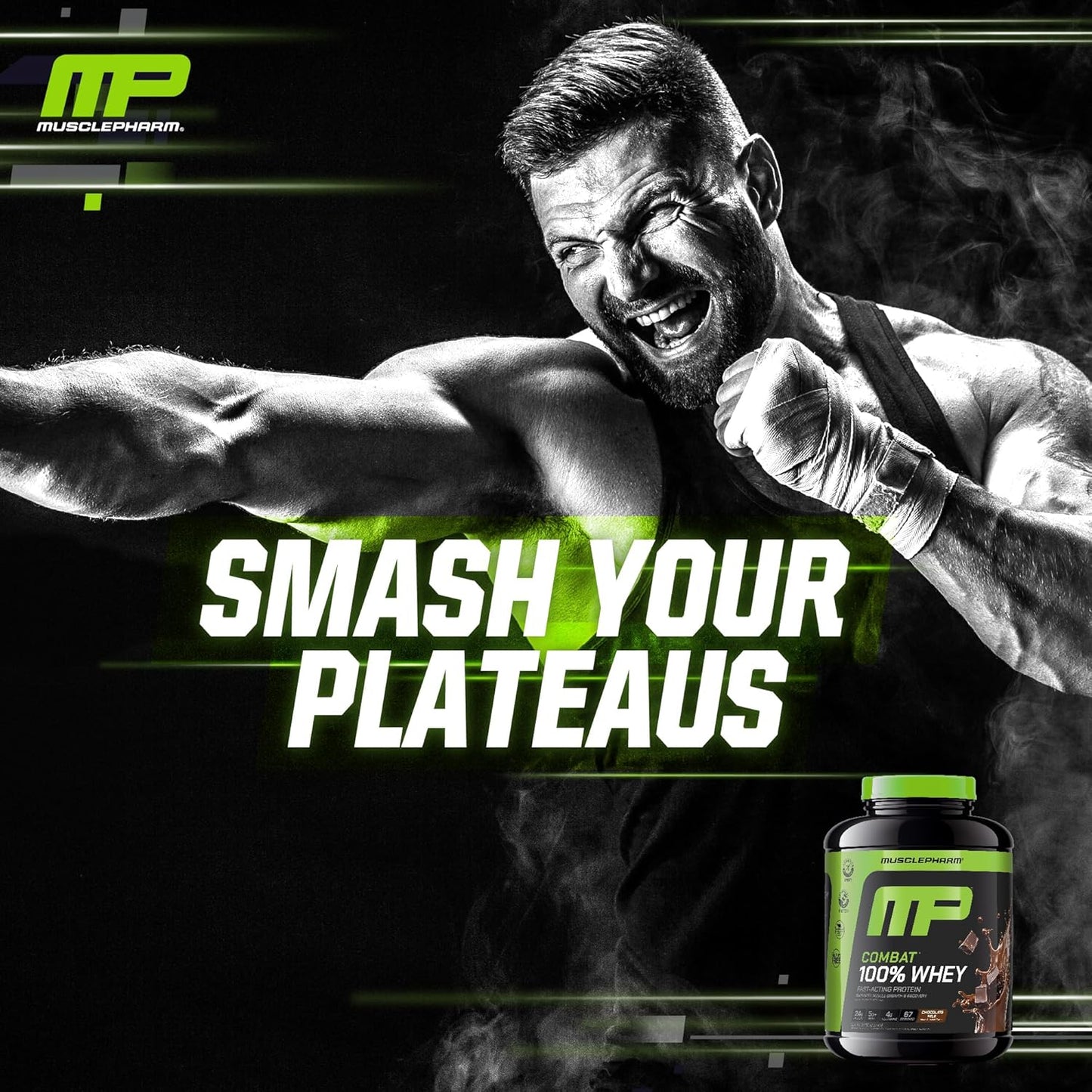 Musclepharm Combat 100% Whey Protein Powder, Chocolate Milk, Fast Recovery & Muscle Gain with Whey Isolate, High Protein Powder for Women & Men, Gluten Free, 5Lb, 67 Servings