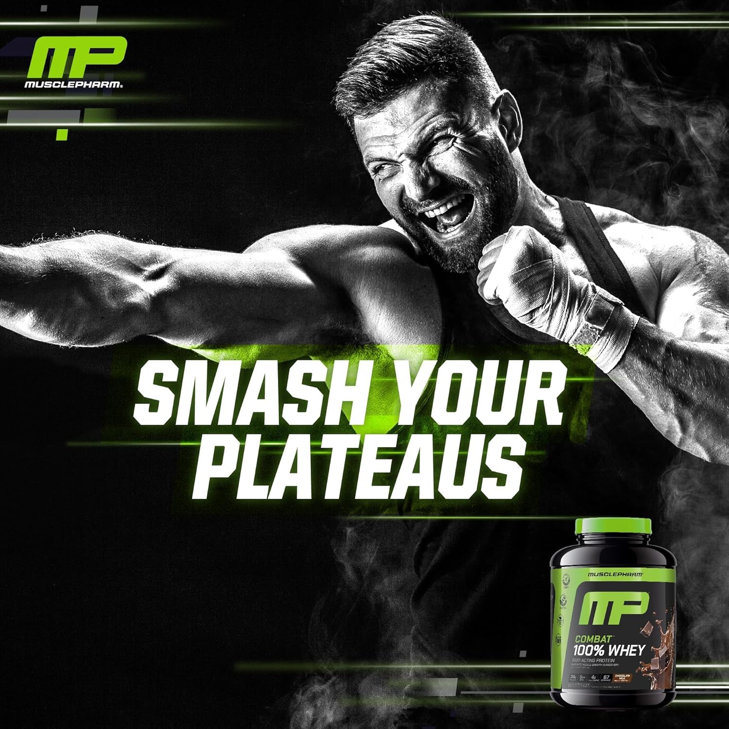 Musclepharm Combat 100% Whey Protein Powder, Chocolate Milk, Fast Recovery & Muscle Gain with Whey Isolate, High Protein Powder for Women & Men, Gluten Free, 5Lb, 67 Servings