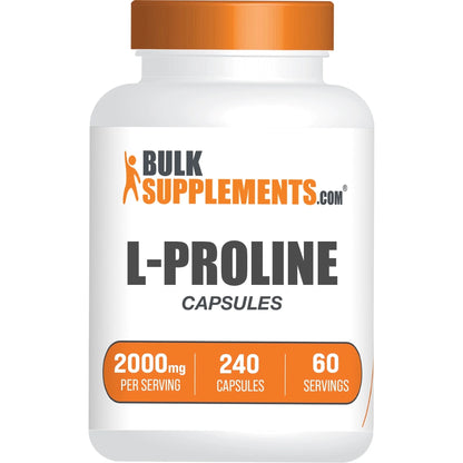 Bulksupplements L-Proline Capsules - Proline Supplement, Amino Acid Supplement - 4 Capsules per Serving (2000Mg), 240 Count