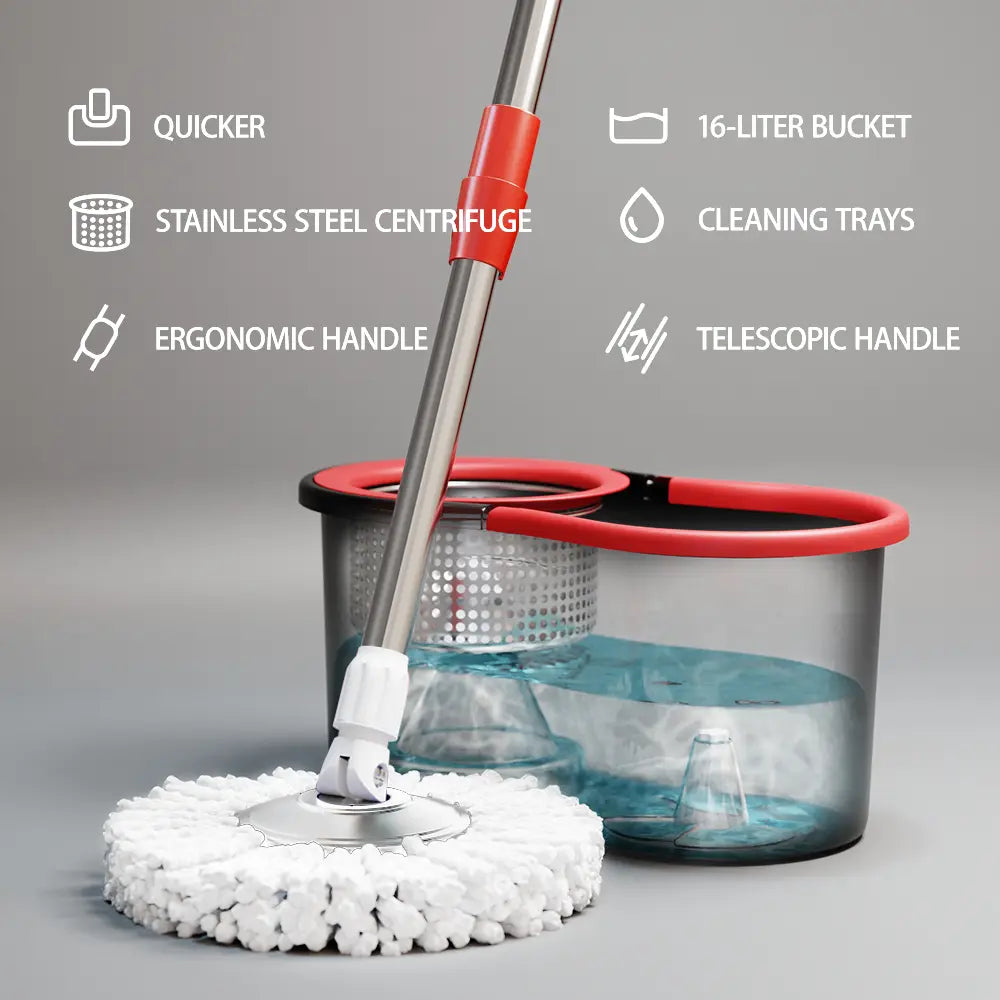 Spin Mop and Bucket Set with Wringer, 360° Rotating Mop Bucket System, Includes 3 Microfiber Mop Refill Heads and a 61-Inch Adjustable Stainless Steel Handle, Ideal for Bathroom Use, Efficient Floor Cleaning, Home Cleaning
