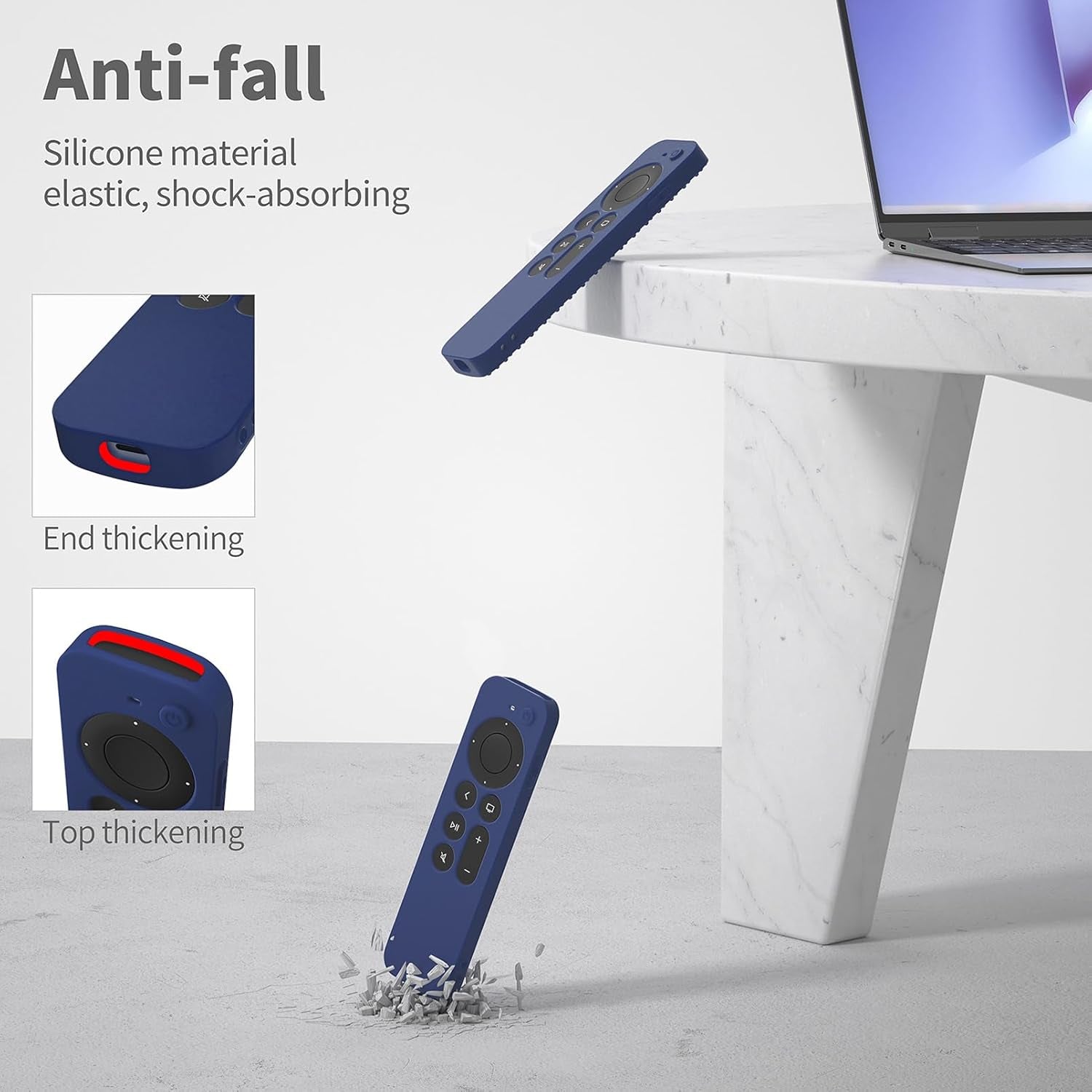 Silicone Cover Compatible with Apple TV Siri Remote 3Rd 2023 Shockproof Protective Case for Apple TV 4K 2Nd 2021 Remote Sleeve with Lanyard(Dark Blue)