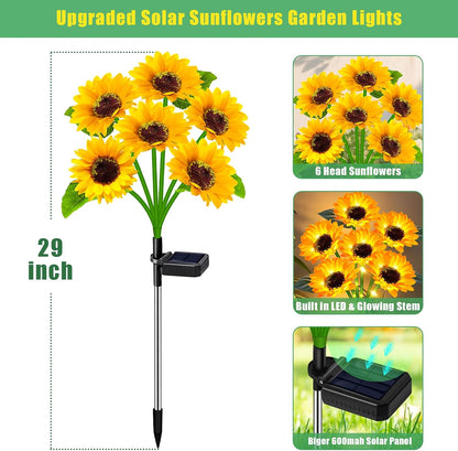 Solar Sunflower Lights Outdoor 4 Pack with 24 Sunflower Outdoor Lights Waterproof,Solar Flowers for Patio Landscape Flower Pathway,Birthday Gifts for Mom Grandma