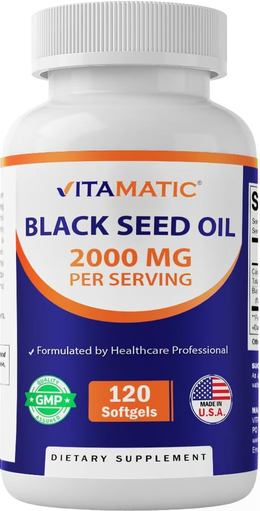 Black Seed Oil Capsules - 2000 Mg per Serving - 120 Softgels - Colde Pressed - Contains Min 0.95% Thymoquinone - Supports Healthy Immune Response - Made in the USA