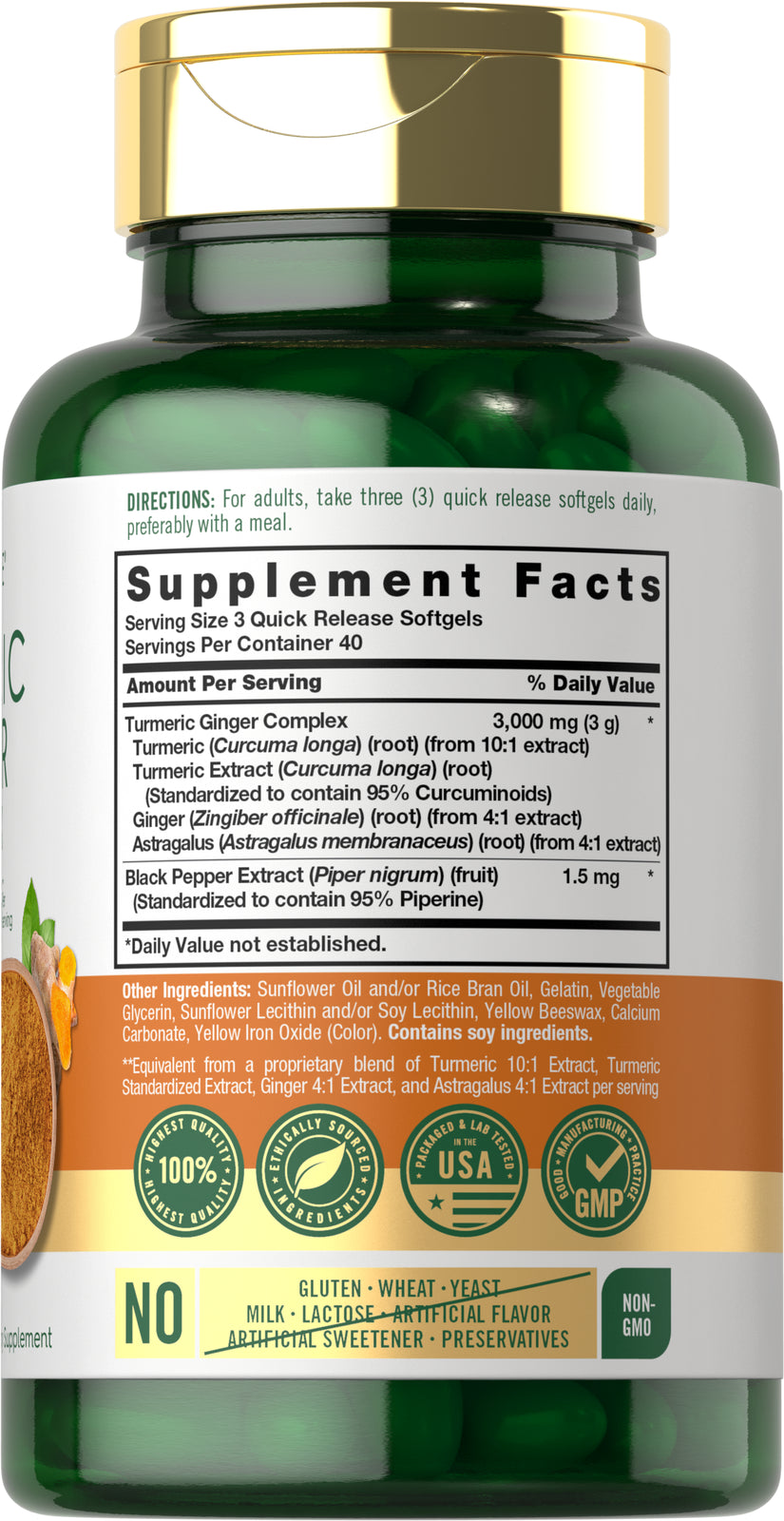 Turmeric Curcumin & Ginger Complex 3000Mg | 120 Softgels | by Carlyle