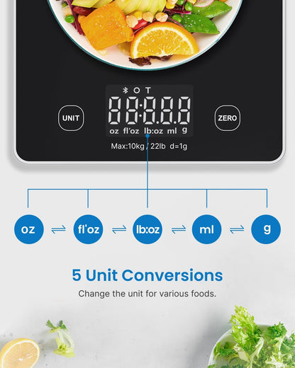 RENPHO Digital Kitchen Scale, Smart Food Weight Scale with Nutritional Calculator, Gram Scale for Weight Loss Cooking Baking Keto Macro Diet, Black Glass, 22Lb/10Kg