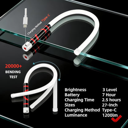 Flexible LED Light Stick | 27" Rechargeable Bendable Flashlight with 3 Brightness Modes | High Lumen Work Light for Car Repairs, Mechanical Inspection & Tight Spaces | LED Flashlight Stick