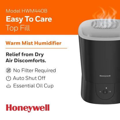 1.5 Gal. 500 Sq Ft Filter Free Warm Mist Humidifier with Essential Oil Cup, Black, HWM440