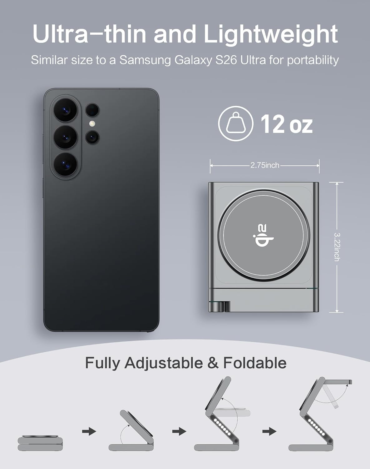 4 in 1 Wireless Charging Station for Samsung, Foldable Aluminum Magnetic Charger with LED Light for Samsung Galaxy S25/Ultra/S24/S23/S22, Galaxy Watch 8/7/6/5, Galaxy Buds/Pro