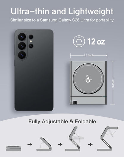 4 in 1 Wireless Charging Station for Samsung, Foldable Aluminum Magnetic Charger with LED Light for Samsung Galaxy S25/Ultra/S24/S23/S22, Galaxy Watch 8/7/6/5, Galaxy Buds/Pro