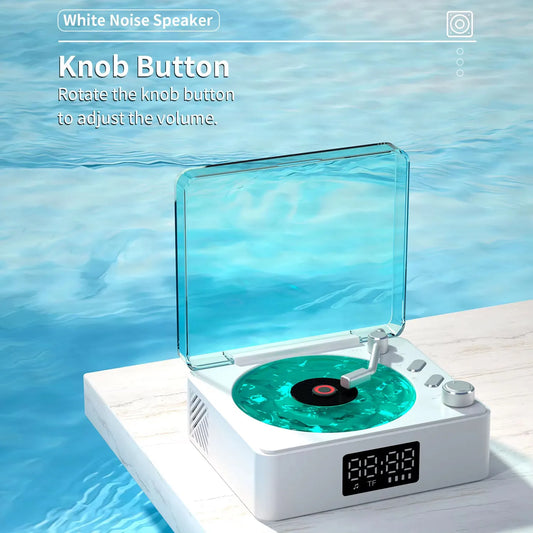 Waves Vinyl Player Bluetooth Speaker with White Noise Retro Turntable Speaker Sleep Aid Vitrola Shaped Speaker with RGB Light