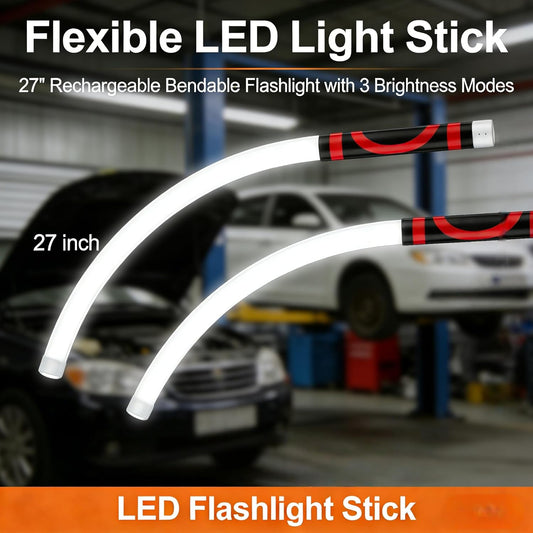 Flexible LED Light Stick | 27" Rechargeable Bendable Flashlight with 3 Brightness Modes | High Lumen Work Light for Car Repairs, Mechanical Inspection & Tight Spaces | LED Flashlight Stick