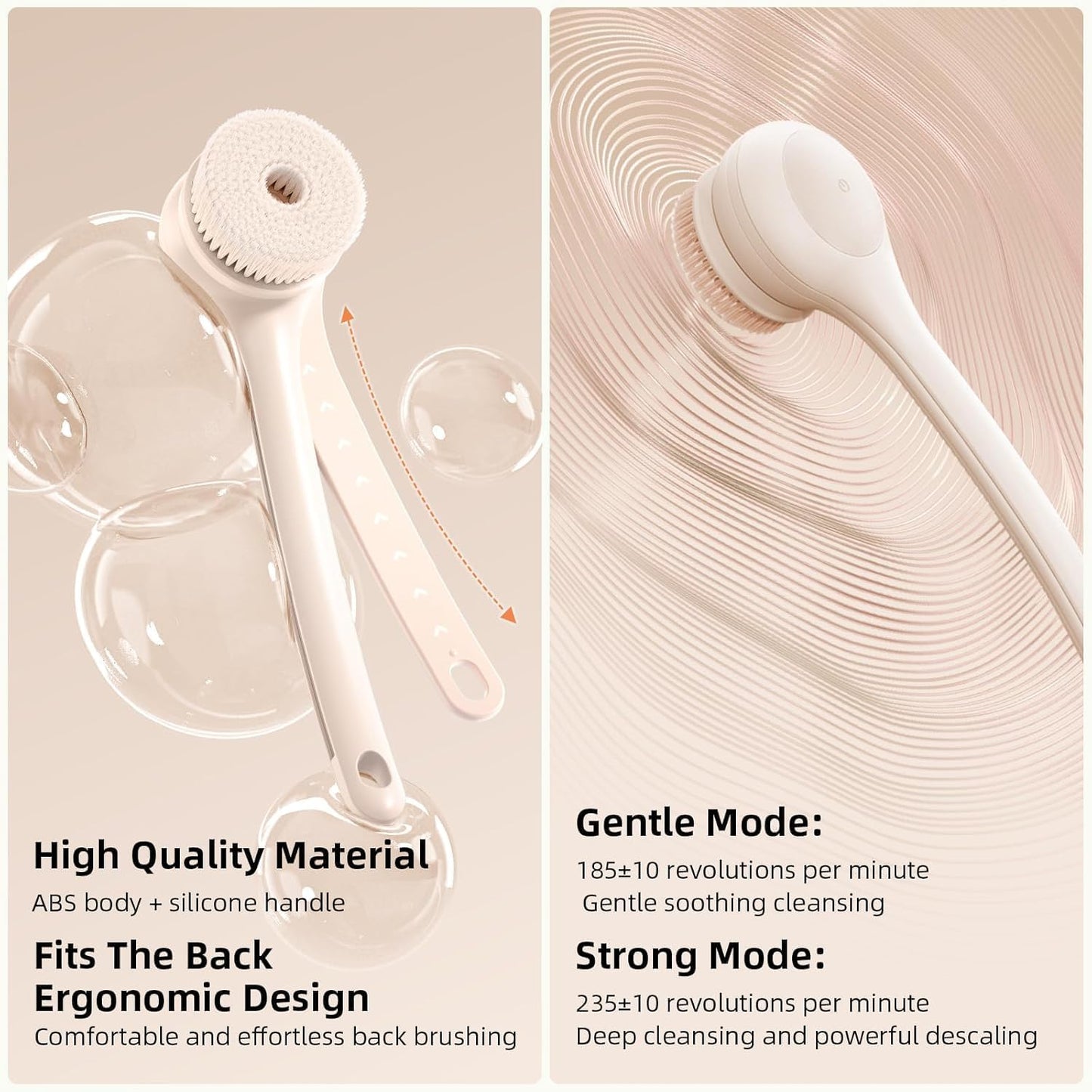 Electric Body Brush Back Scrubber for Shower, Waterproof Long Dual Handle Body Scrubber with 3 Heads, Bath Brush & 2 Speeds, for Cleansing, Exfoliating and Massaging Skin, Chrysanth Pink