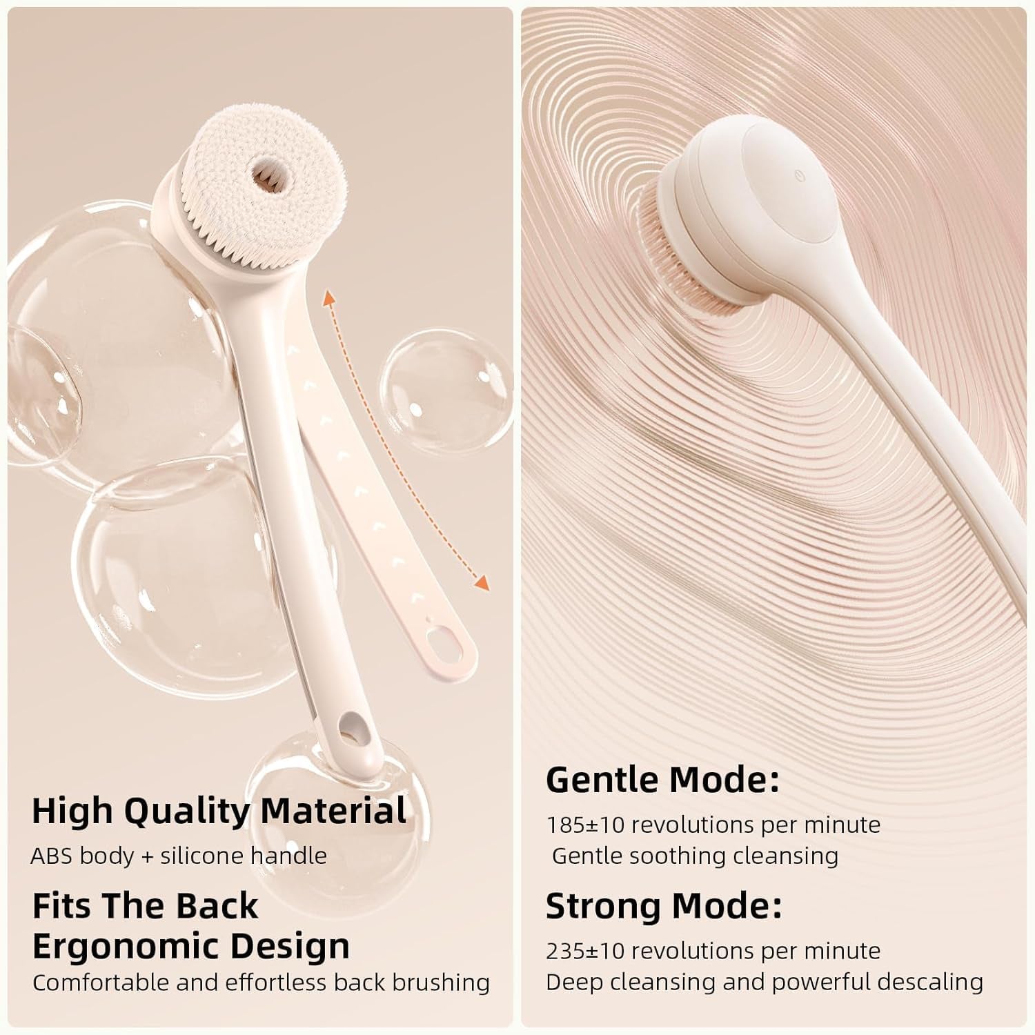 Electric Body Brush Back Scrubber for Shower, Waterproof Long Dual Handle Body Scrubber with 3 Heads, Bath Brush & 2 Speeds, for Cleansing, Exfoliating and Massaging Skin, Chrysanth Pink