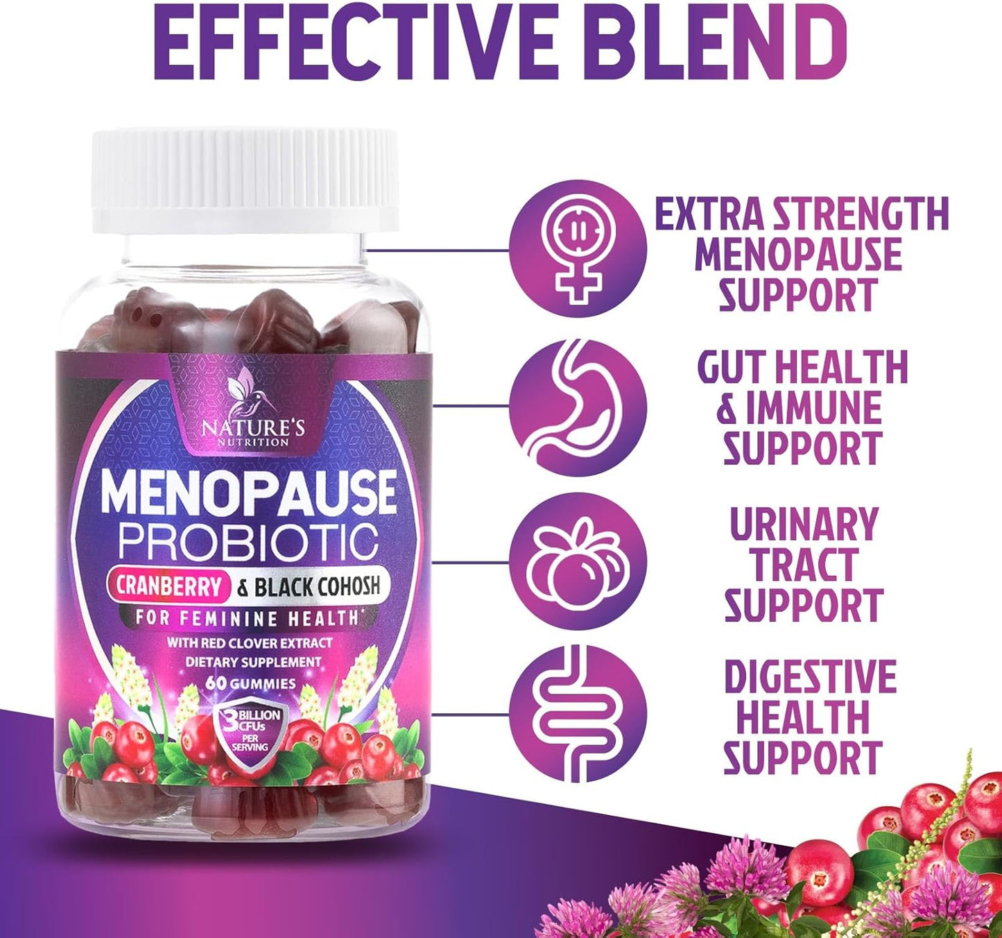 Menopause Probiotic Gummies for Women - Advanced Menopause Relief for Women with Black Cohosh - Complete Women'S Probiotics Gummy Supplements for Mild Hot Flashes & Night Sweats Support - 60 Gummies