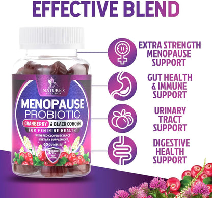 Menopause Probiotic Gummies for Women - Advanced Menopause Relief for Women with Black Cohosh - Complete Women'S Probiotics Gummy Supplements for Mild Hot Flashes & Night Sweats Support - 60 Gummies