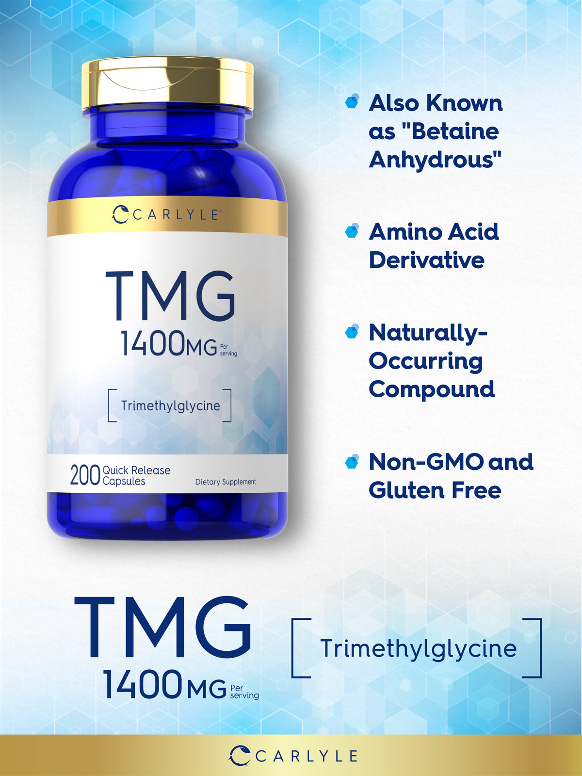 TMG Supplement 1400Mg | 200 Caplets | Trimethylglyci