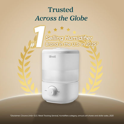 Top Fill Humidifiers for Bedroom, 2.5L Tank for Large Room, Easy to Fill & Clean, 28Db Quiet Cool Mist Air Humidifier for Home Baby Nursery & Plants, Auto Shut-Off for Safety, 25H