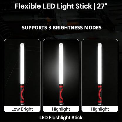 Flexible LED Light Stick | 27" Rechargeable Bendable Flashlight with 3 Brightness Modes | High Lumen Work Light for Car Repairs, Mechanical Inspection & Tight Spaces | LED Flashlight Stick