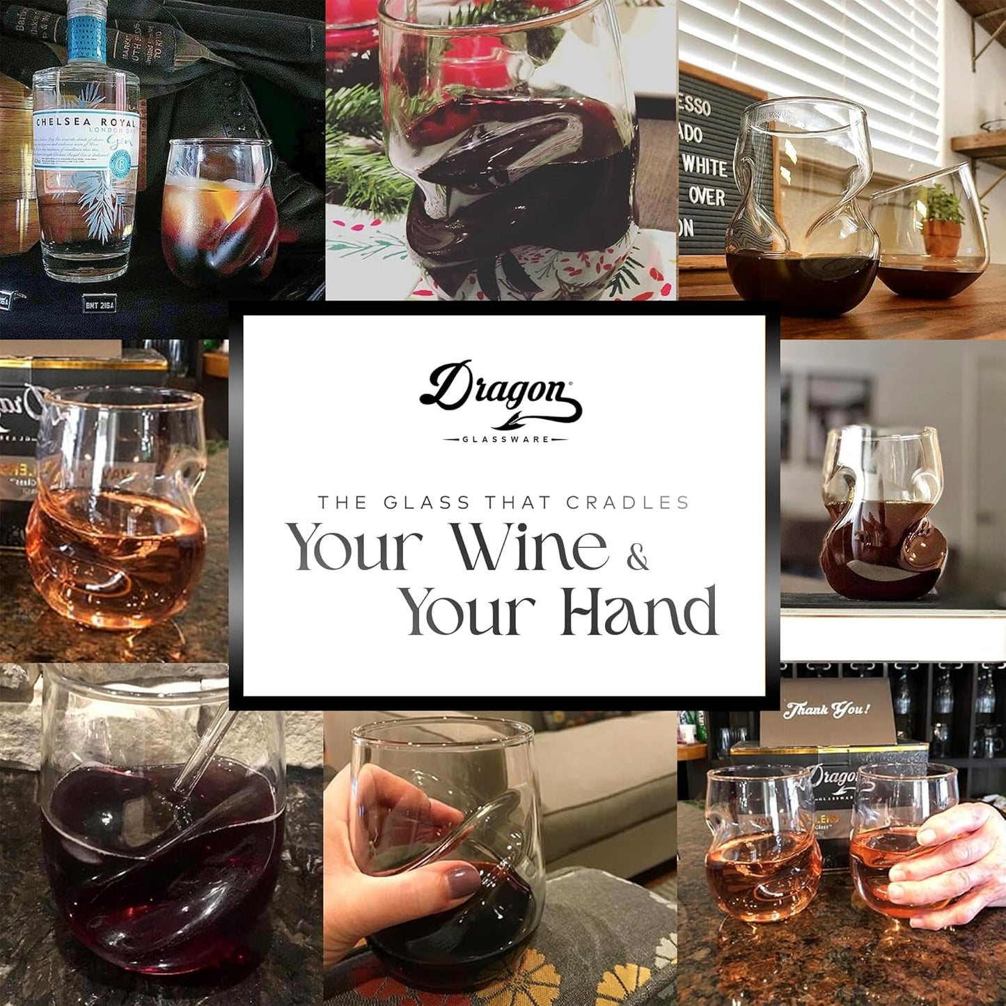 Stemless Wine Glasses - 16 Oz Clear Short Wine Glasses Set of 2 with Finger Indentations - Aerates Naturally