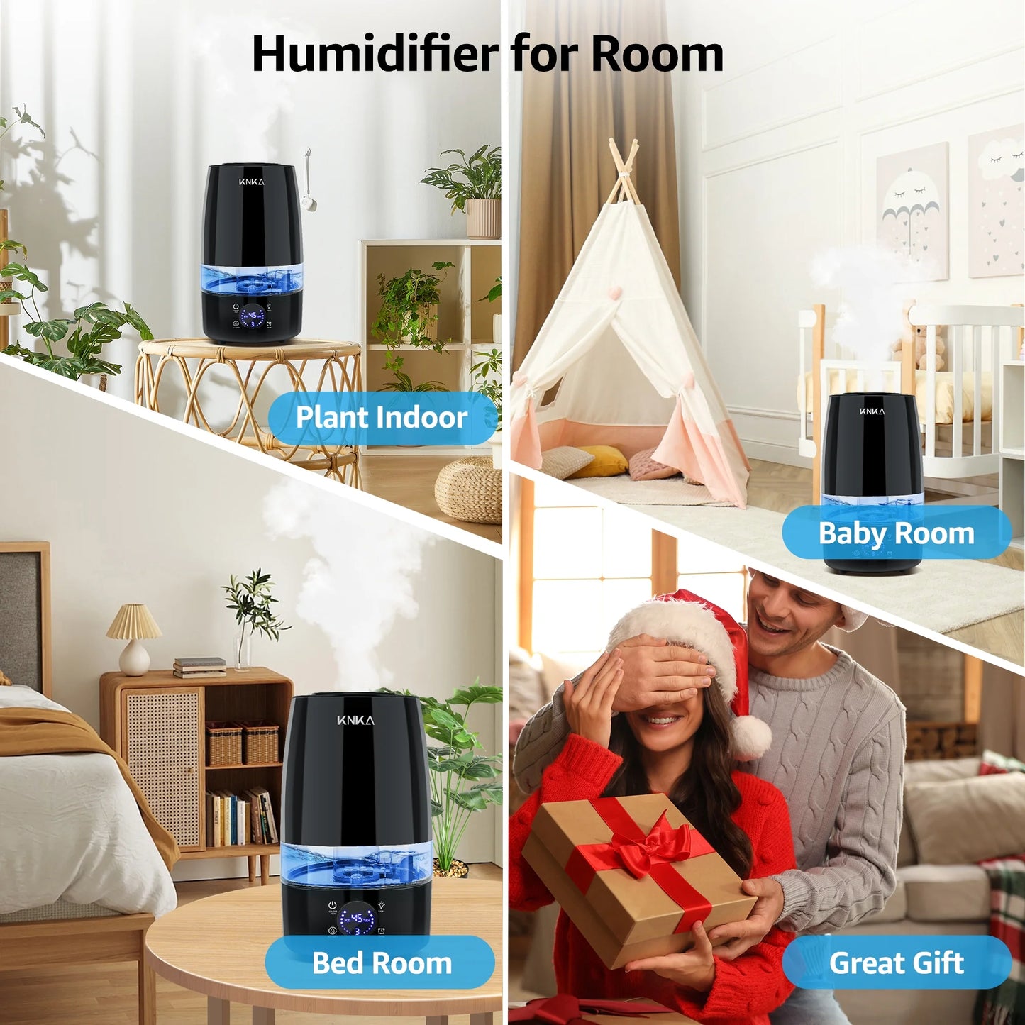 4.5L Humidifier for Room - Quiet, Auto Humidity Control, Essential Oil Diffuser, 40H Runtime, Top Fill, Easy Clean, Anti-Leak