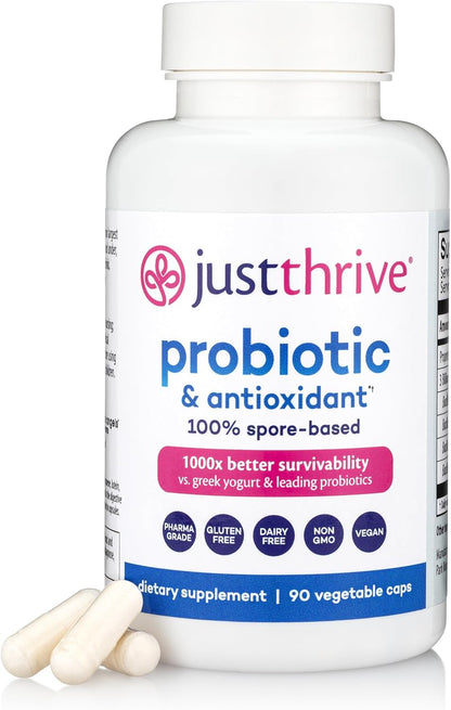Probiotic & Antioxidant Supplement - 100% Spore-Based Digestive and Immune Support - Gluten Free, 90 Caps