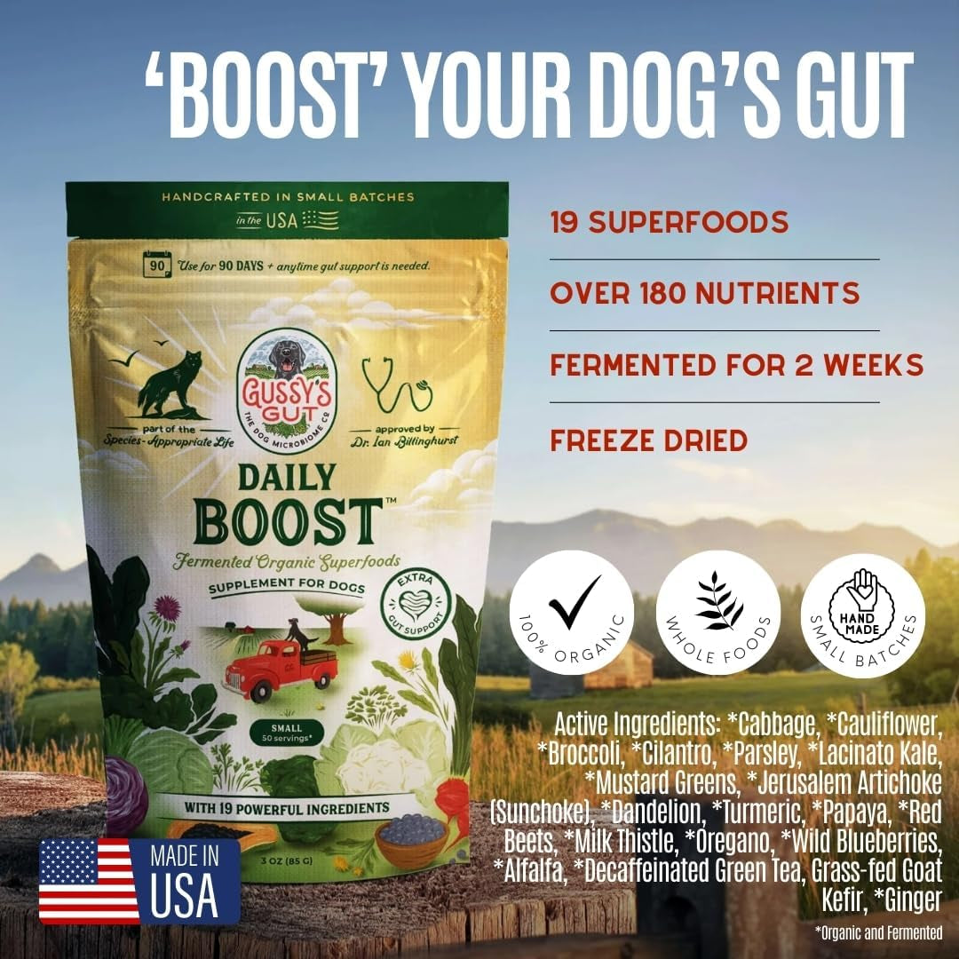 Daily Boost- Fermented Organic Superfood Reset & Reboot Dog Gut Health- Human Grade Pre & Probiotic Digestive Supplement- USA Made Small Batch 19 Ingredient Formula- Reset Phase (3 Oz)