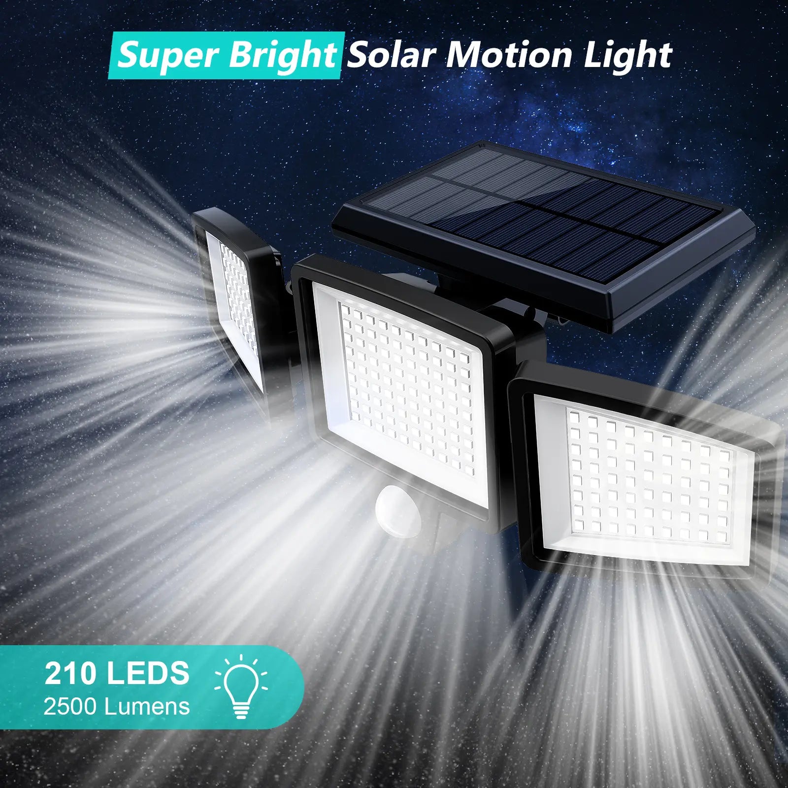 Tuffenough Solar Outdoor Lights 2500LM 210LED Security Lights,3 Heads Dimmable Spotlights with 3 Modes,Ip65 Waterproof,Suitable for Yard, Garage, Porch,Patio, Garden,Farm,Chicken Coop, Barn,Horse Stable,Pool,Father'S Day Gift