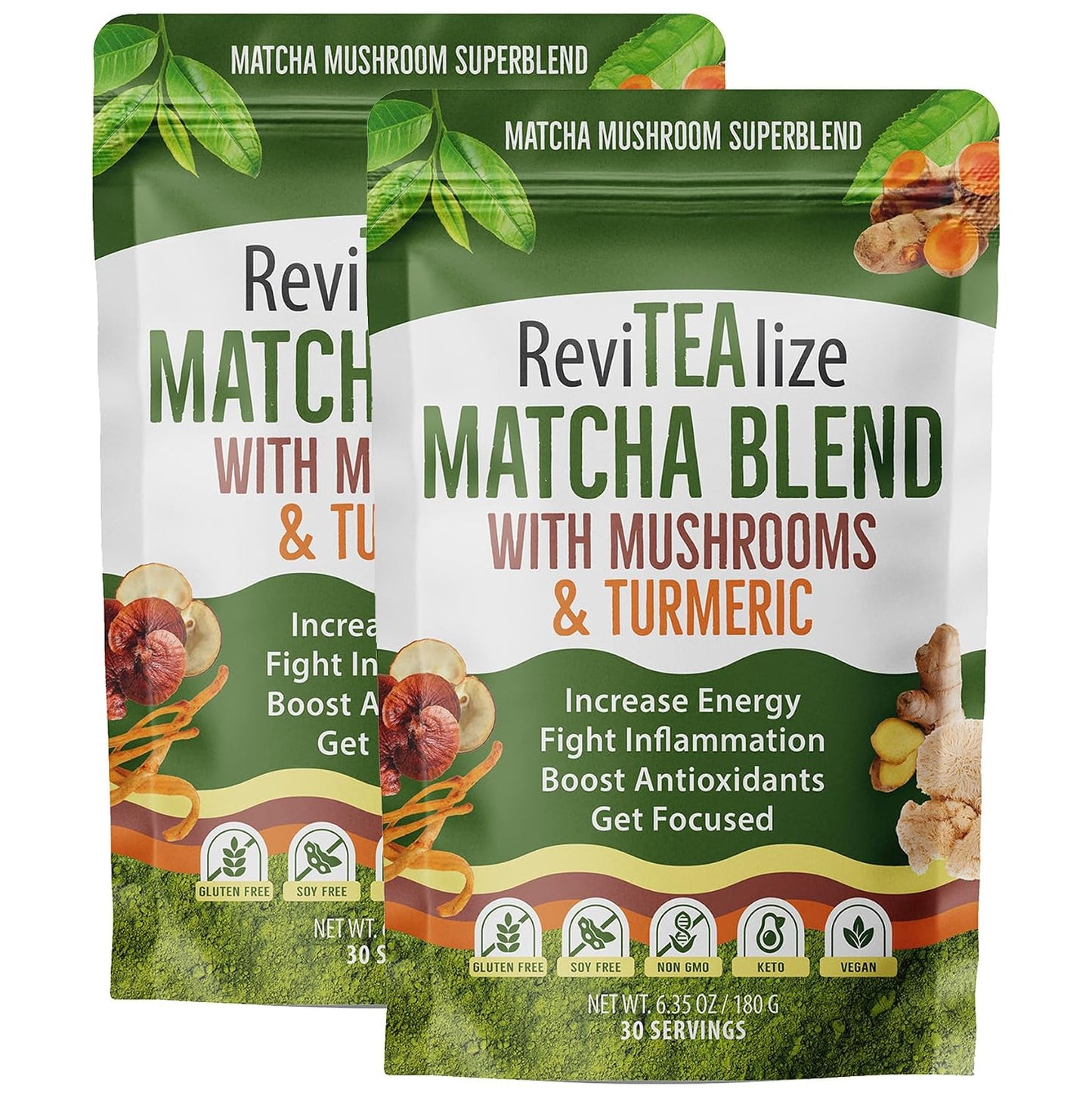 Mushroom Matcha - Organic Ceremonial Grade Matcha (60 Servings) | 7 Mushrooms & Adaptogens - Coffee Alternative for Energy, Focus & Gut Health