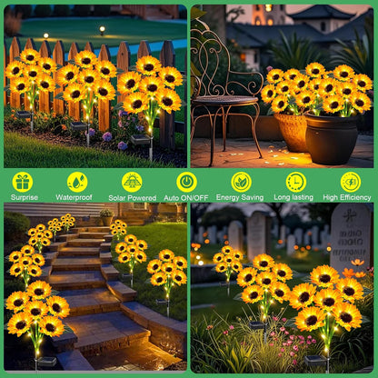 Solar Sunflower Lights Outdoor 4 Pack with 24 Sunflower Outdoor Lights Waterproof,Solar Flowers for Patio Landscape Flower Pathway,Birthday Gifts for Mom Grandma