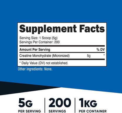 Creatine Monohydrate Micronized Powder (1 KG) - Pure Creatine Monohydrate