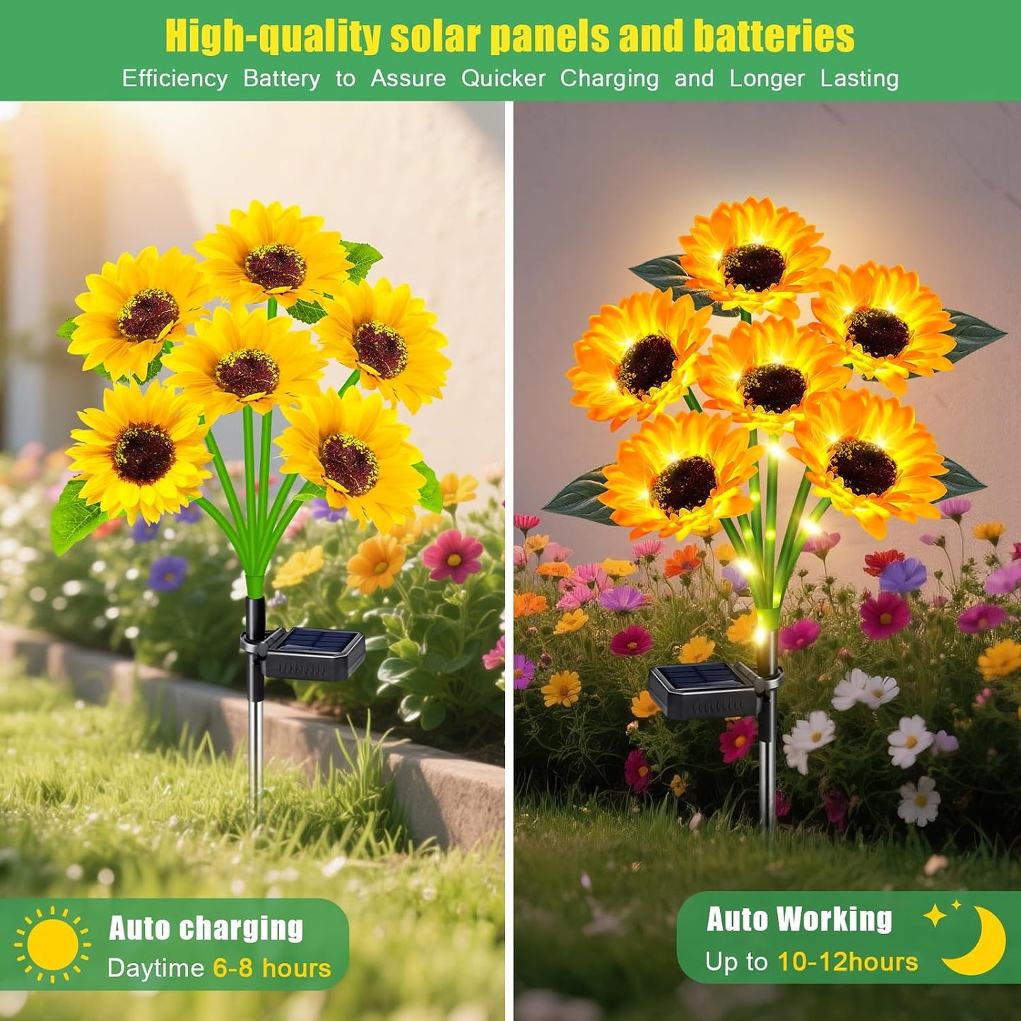Solar Sunflower Lights Outdoor 4 Pack with 24 Sunflower Outdoor Lights Waterproof,Solar Flowers for Patio Landscape Flower Pathway,Birthday Gifts for Mom Grandma