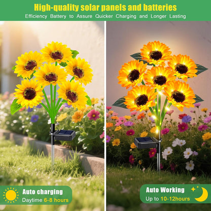 Solar Sunflower Lights Outdoor 4 Pack with 24 Sunflower Outdoor Lights Waterproof,Solar Flowers for Patio Landscape Flower Pathway,Birthday Gifts for Mom Grandma