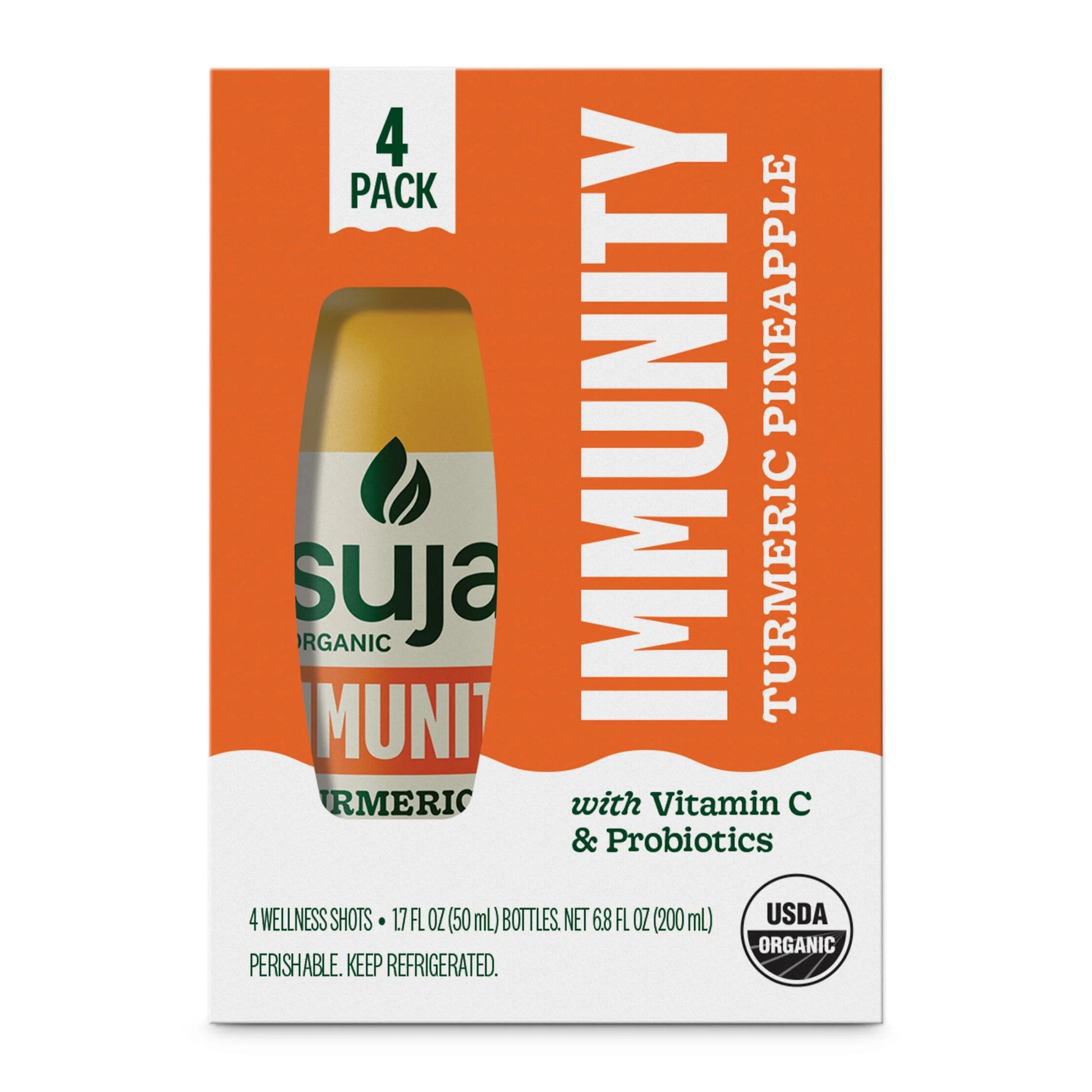 Organic Immunity Turmeric Pineapple Wellness Shots, 1.7 Fl Oz Bottle, 4-Pack