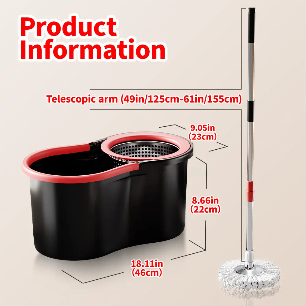 Spin Mop and Bucket Set with Wringer, 360° Rotating Mop Bucket System, Includes 3 Microfiber Mop Refill Heads and a 61-Inch Adjustable Stainless Steel Handle, Ideal for Bathroom Use, Efficient Floor Cleaning, Home Cleaning