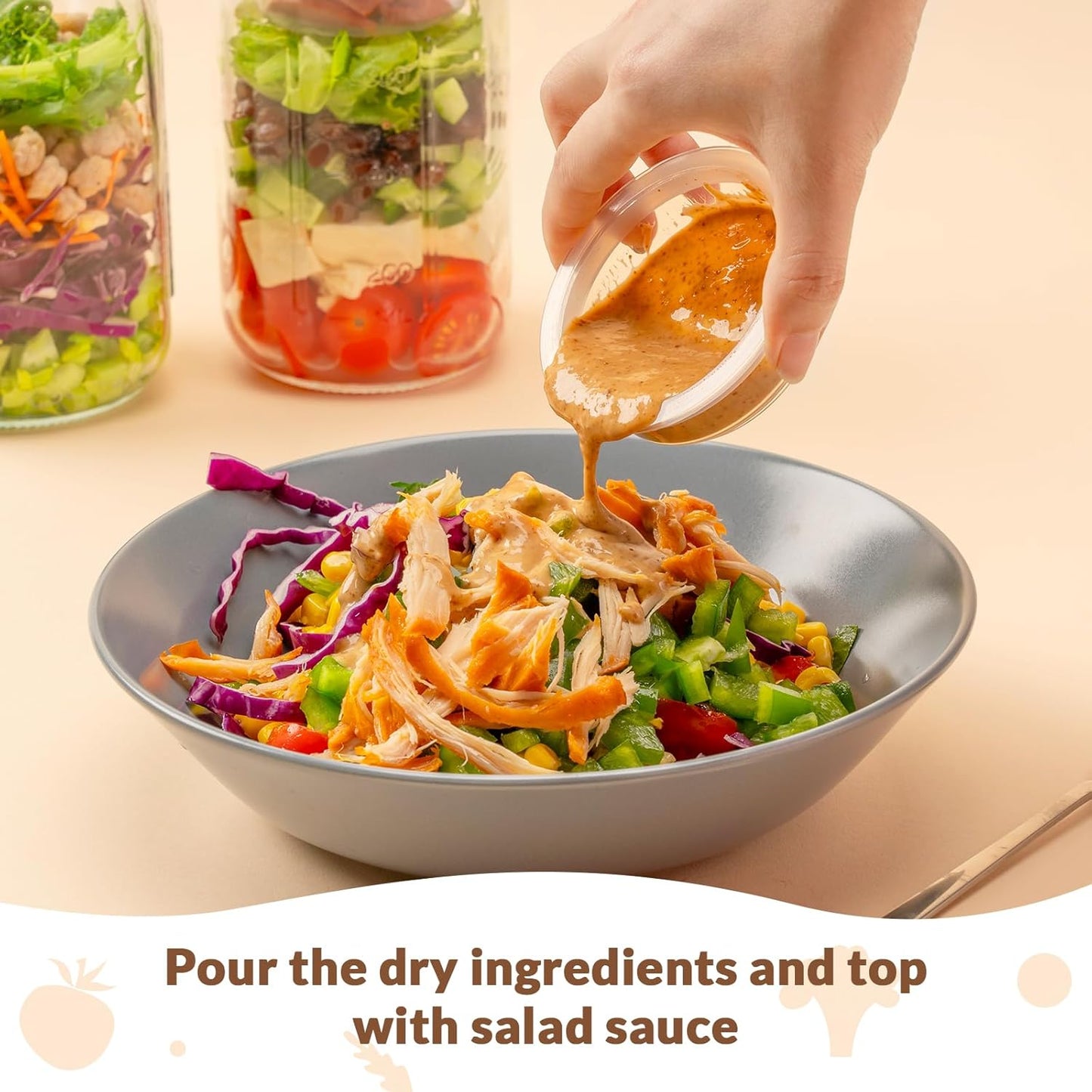 4 Pack Glass Salad Jars with Lids Meal Prep, Leakproof Container for Lunch, Two Small Built-In Boxes with Wet/Dry Separation for Salad Dressing and Dry Ingredients, 32Oz Mason Jars