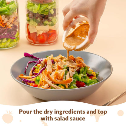 4 Pack Glass Salad Jars with Lids Meal Prep, Leakproof Container for Lunch, Two Small Built-In Boxes with Wet/Dry Separation for Salad Dressing and Dry Ingredients, 32Oz Mason Jars
