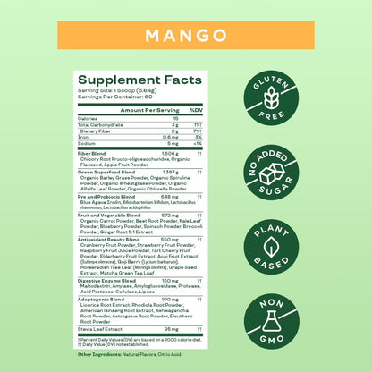 Greens & Superfoods Powder, for Digestive Health, Mango, 60 Servings