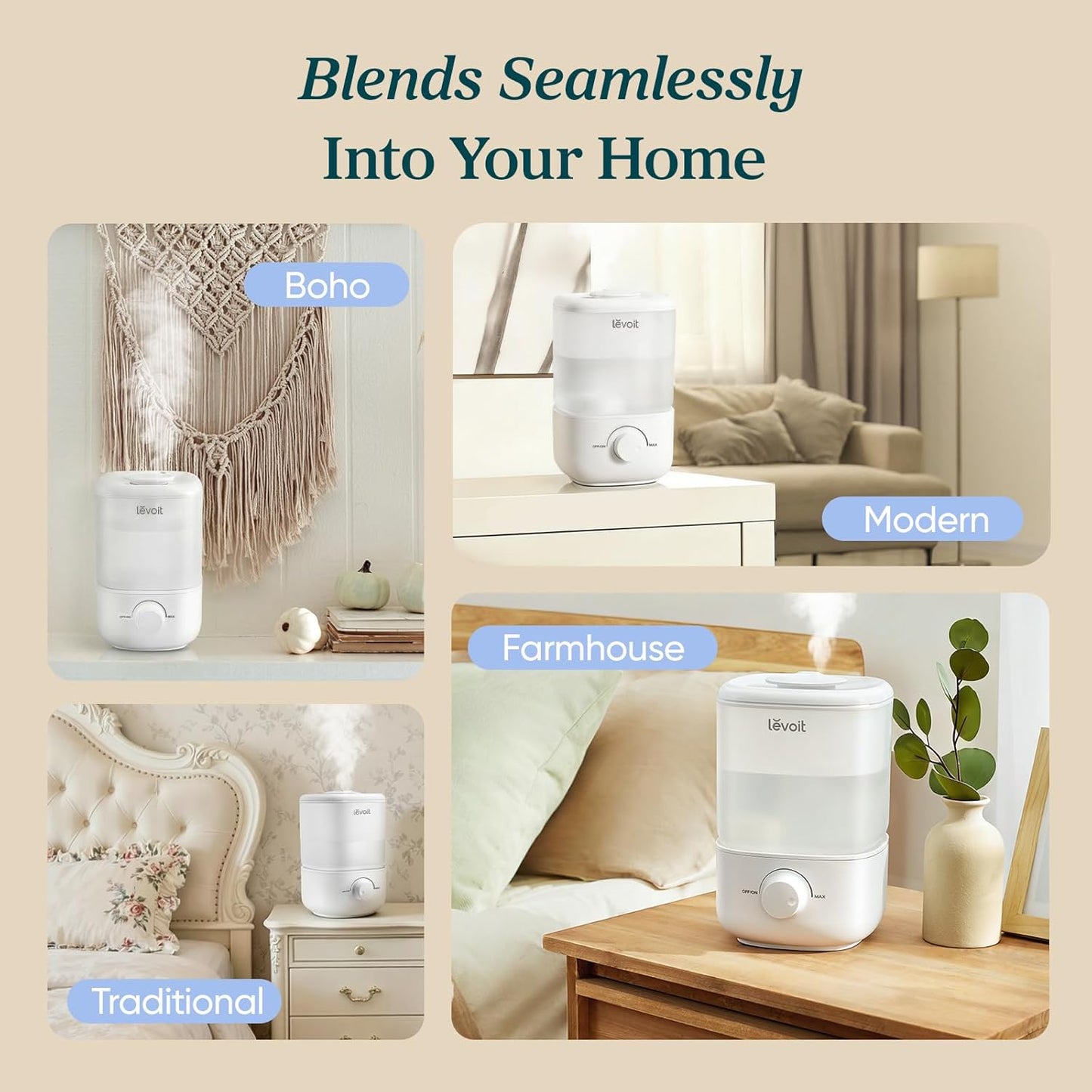 Top Fill Humidifiers for Bedroom, 2.5L Tank for Large Room, Easy to Fill & Clean, 28Db Quiet Cool Mist Air Humidifier for Home Baby Nursery & Plants, Auto Shut-Off for Safety, 25H