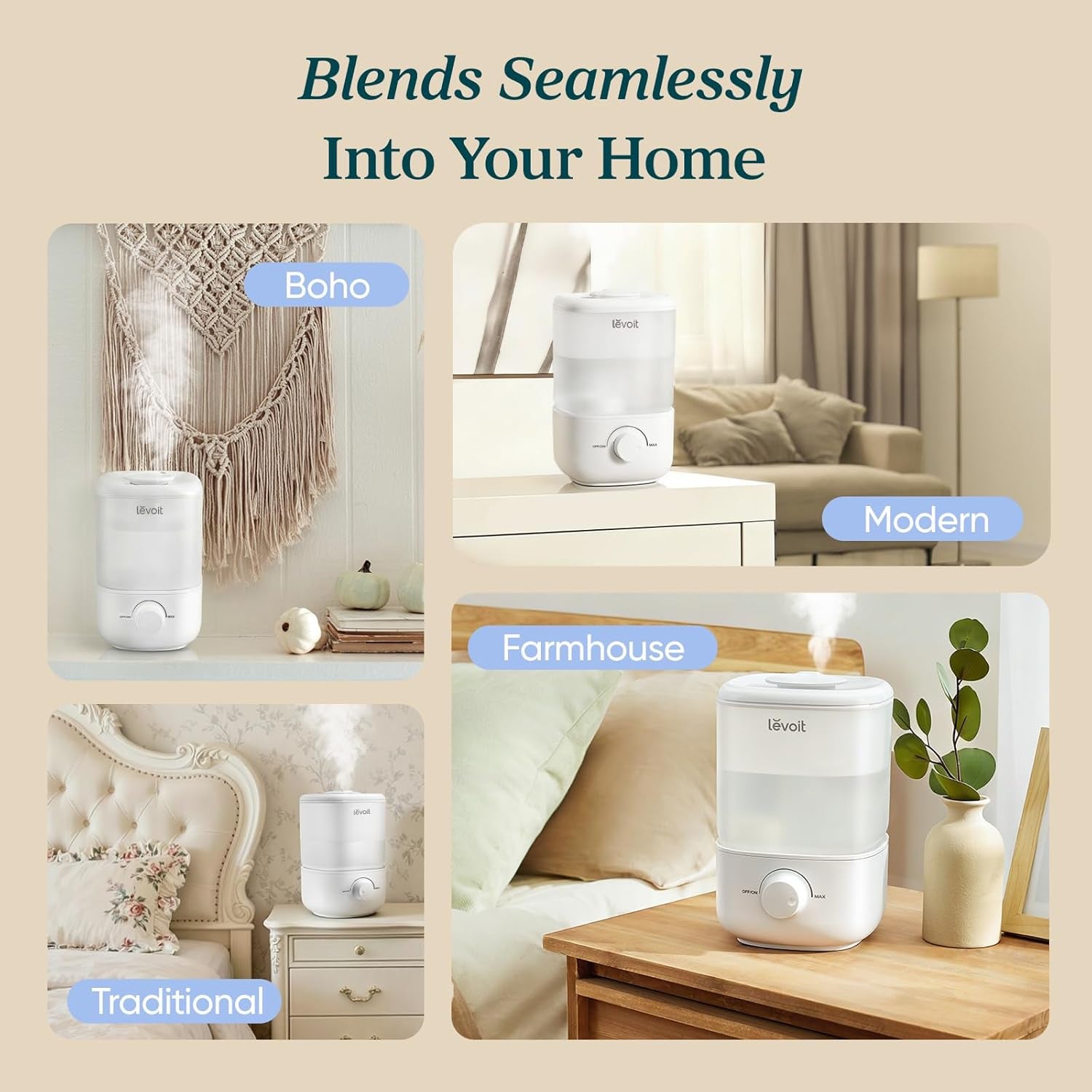 Top Fill Humidifiers for Bedroom, 2.5L Tank for Large Room, Easy to Fill & Clean, 28Db Quiet Cool Mist Air Humidifier for Home Baby Nursery & Plants, Auto Shut-Off for Safety, 25H
