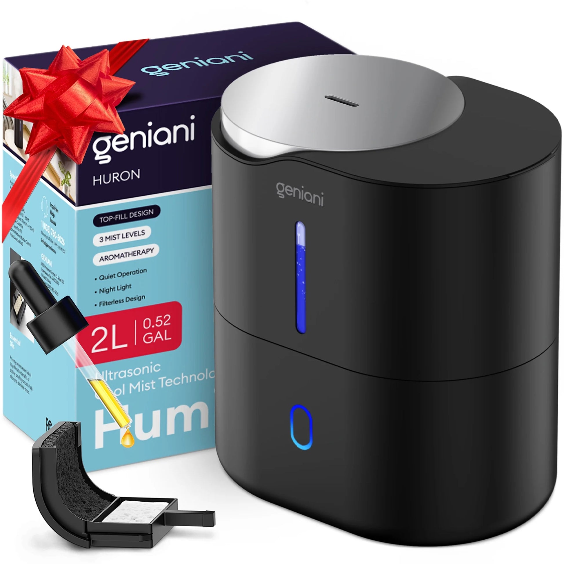Top Fill 2L Cool Mist Humidifiers & Essential Oil Diffuser for Home - Smart Aroma Ultrasonic Air Humidifier for Large Room, Bedroom, Baby, Kid - Easy to Clean & Fill, Auto Shut Off, Quiet